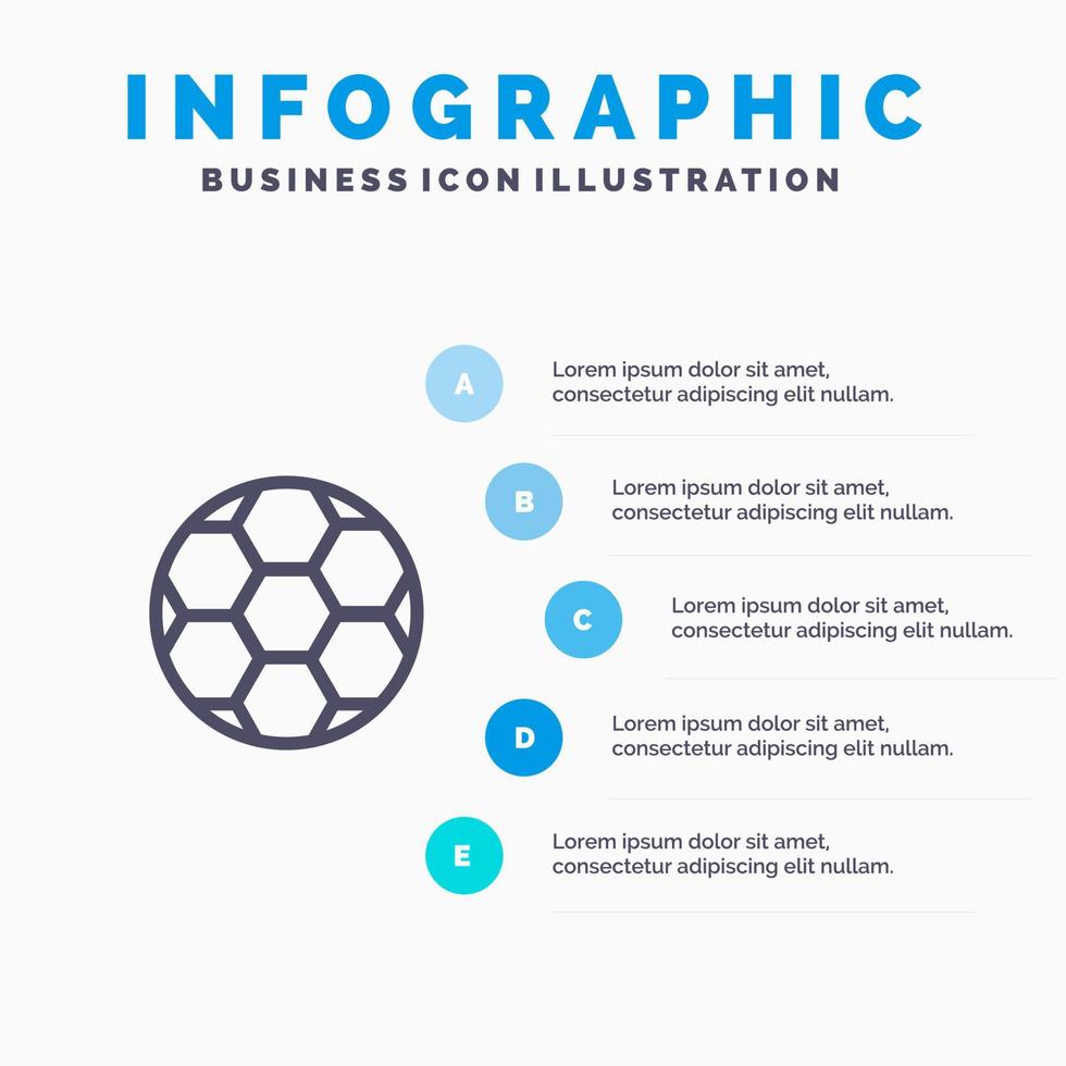 Ball Fußball Fußball Sport Liniensymbol mit 5 Schritten Präsentation Infografiken Hintergrund vektor