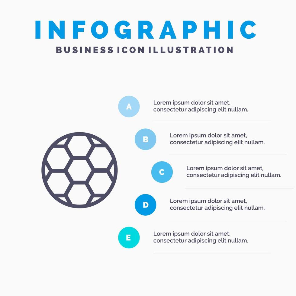 boll fotboll fotboll sport linje ikon med 5 steg presentation infographics bakgrund vektor