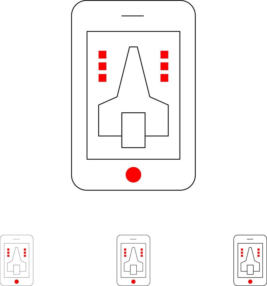 spel spelar mobil smartphone djärv och tunn svart linje ikon uppsättning vektor