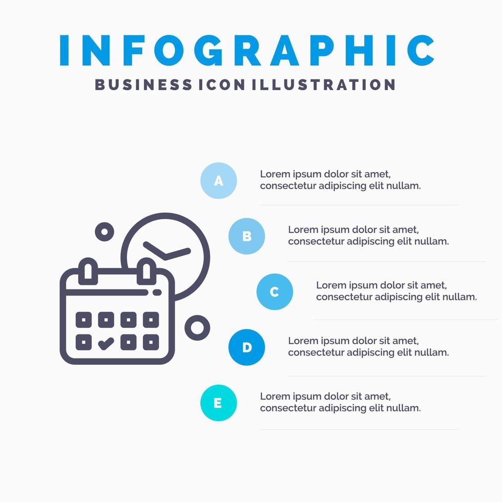 kalender datum dag tid jobb linje ikon med 5 steg presentation infographics bakgrund vektor