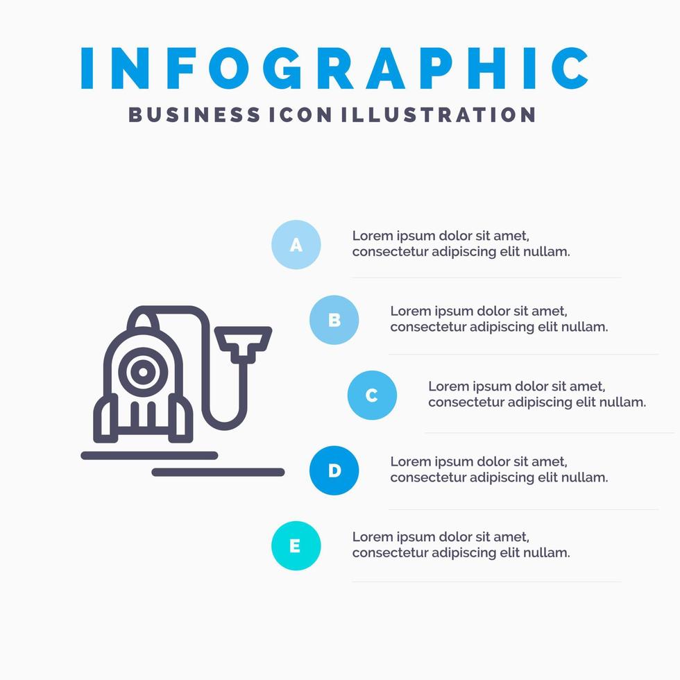 Vakuummaschine Hotelkabel blau Infografiken Vorlage 5 Schritte Vektorlinie Symbolvorlage vektor