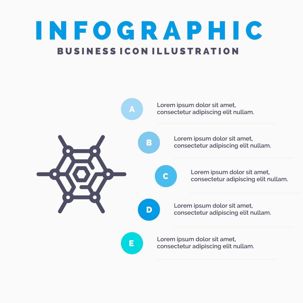Dezentralisierte Netzwerktechnologie Liniensymbol mit 5 Schritten Präsentation Infografiken Hintergrund vektor