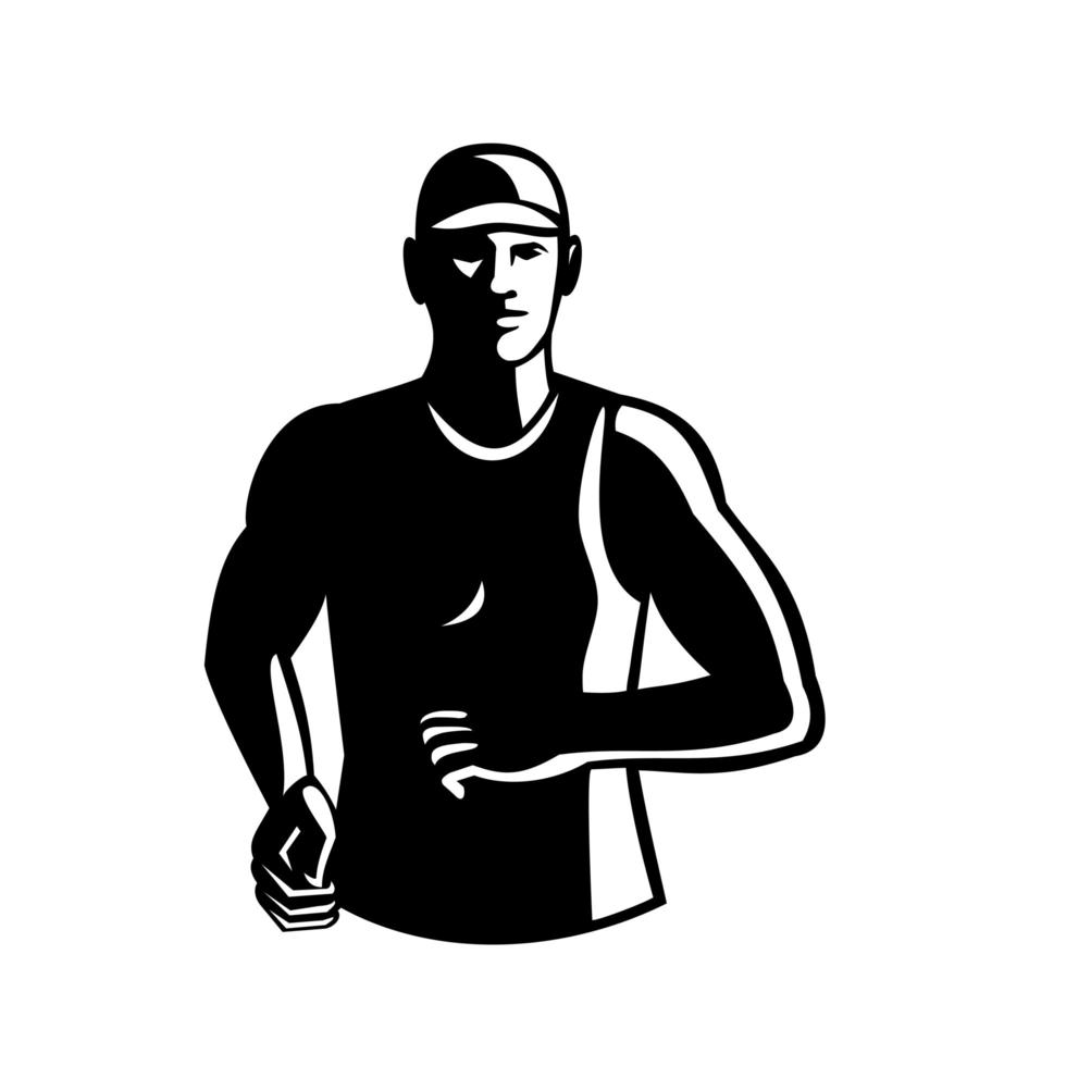 manlig maratonlöpare som kör svartvitt vektor
