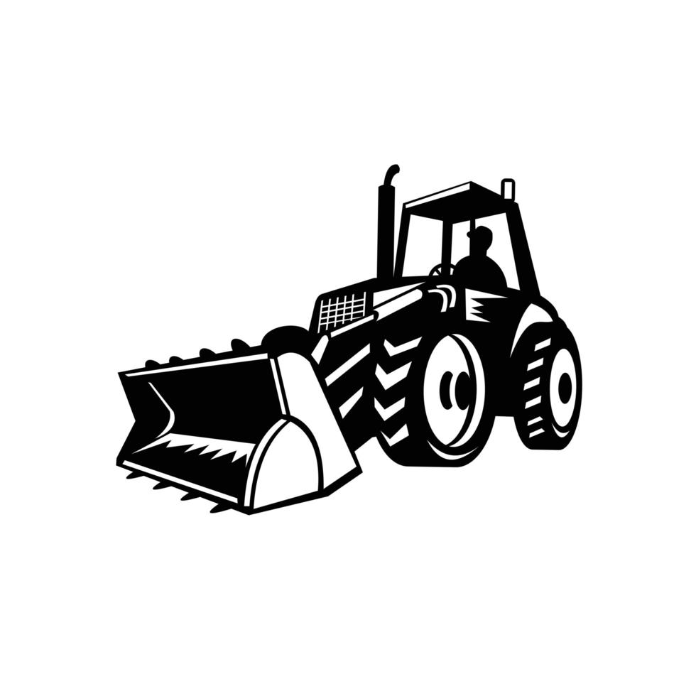 traktor mekanisk grävmaskin grävmaskin svart och vitt vektor