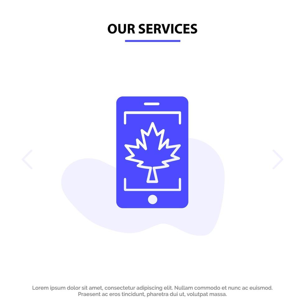 unsere dienste mobile zelle kanada blatt solide glyph symbol webkartenvorlage vektor