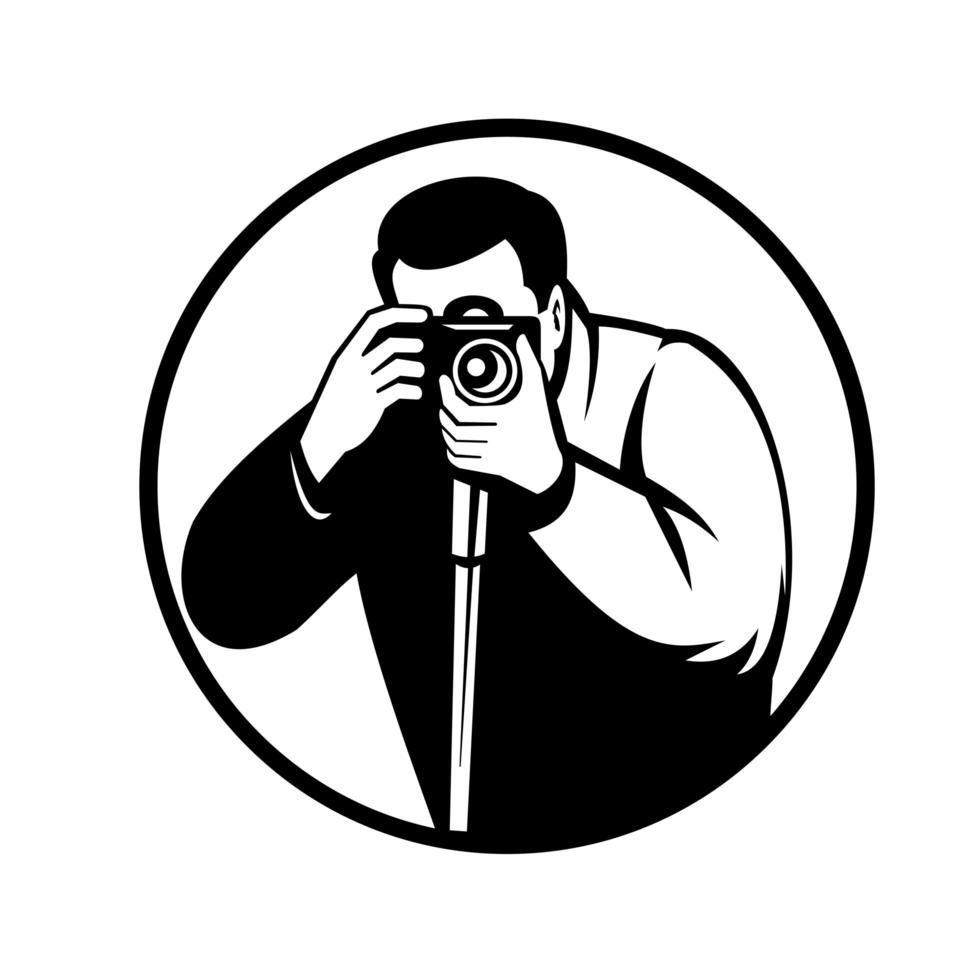 fotograf som skjuter med digital slr-kamera retro svartvitt vektor