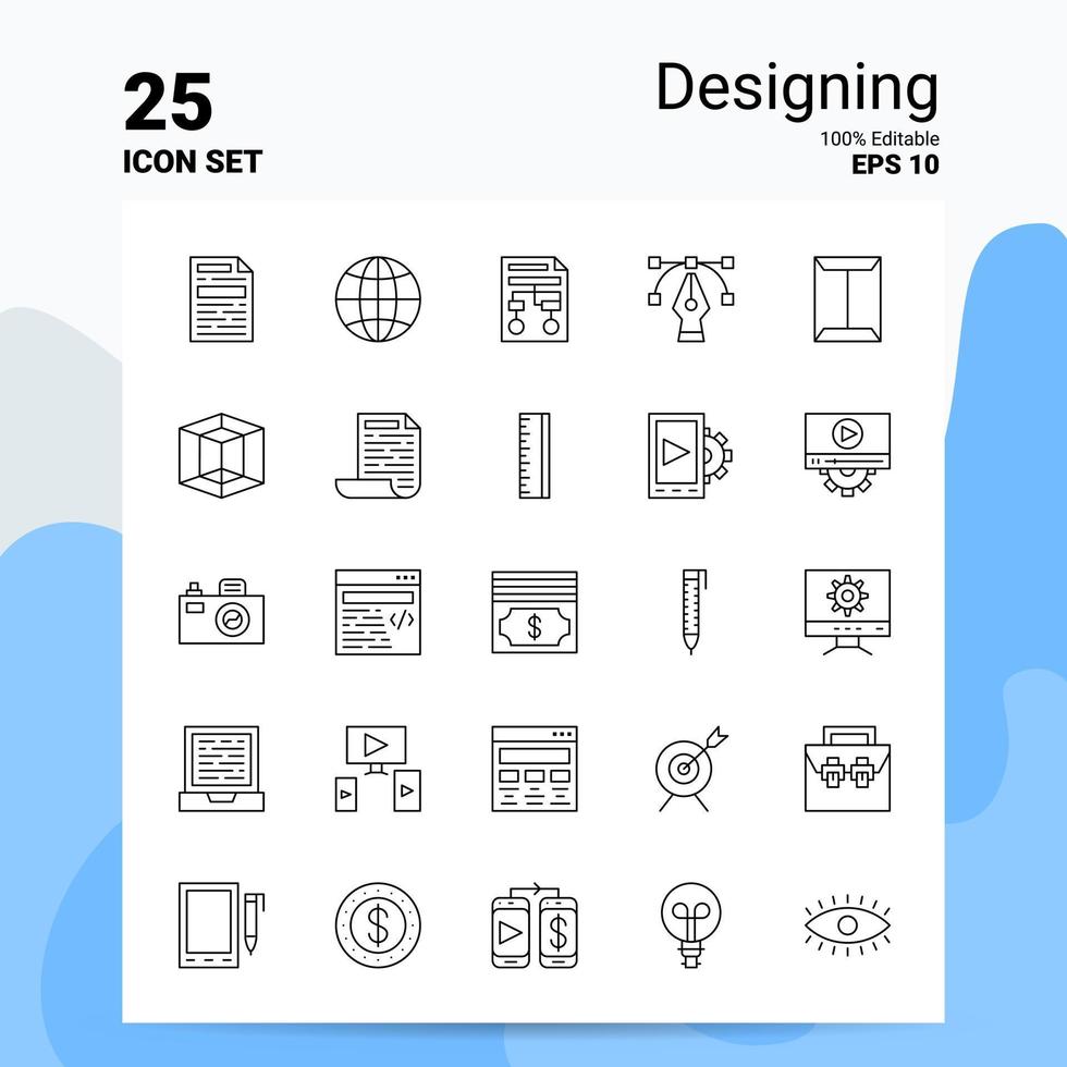 25 Design-Icon-Set 100 bearbeitbare Eps 10 Dateien Business-Logo-Konzept-Ideen-Line-Icon-Design vektor