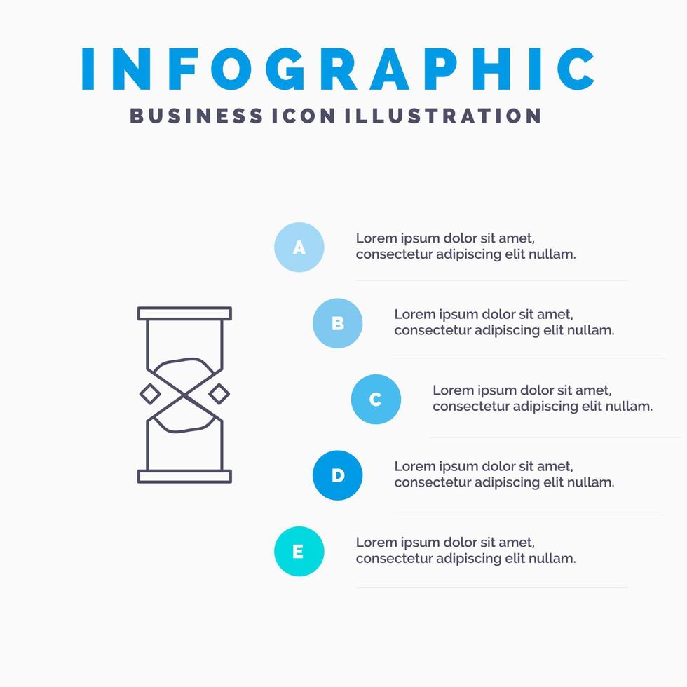 timglas tid timer Kolla på sand linje ikon med 5 steg presentation infographics bakgrund vektor