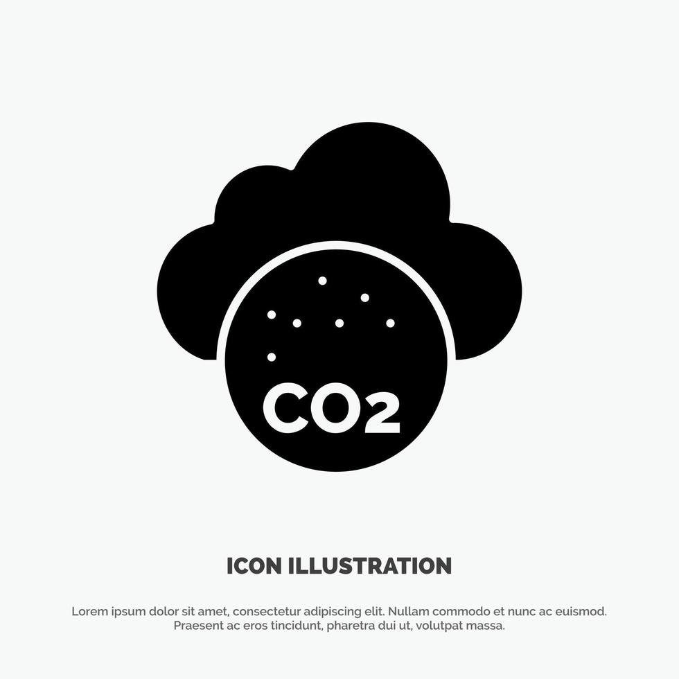 luft carbone dioxid co2 förorening fast glyf ikon vektor