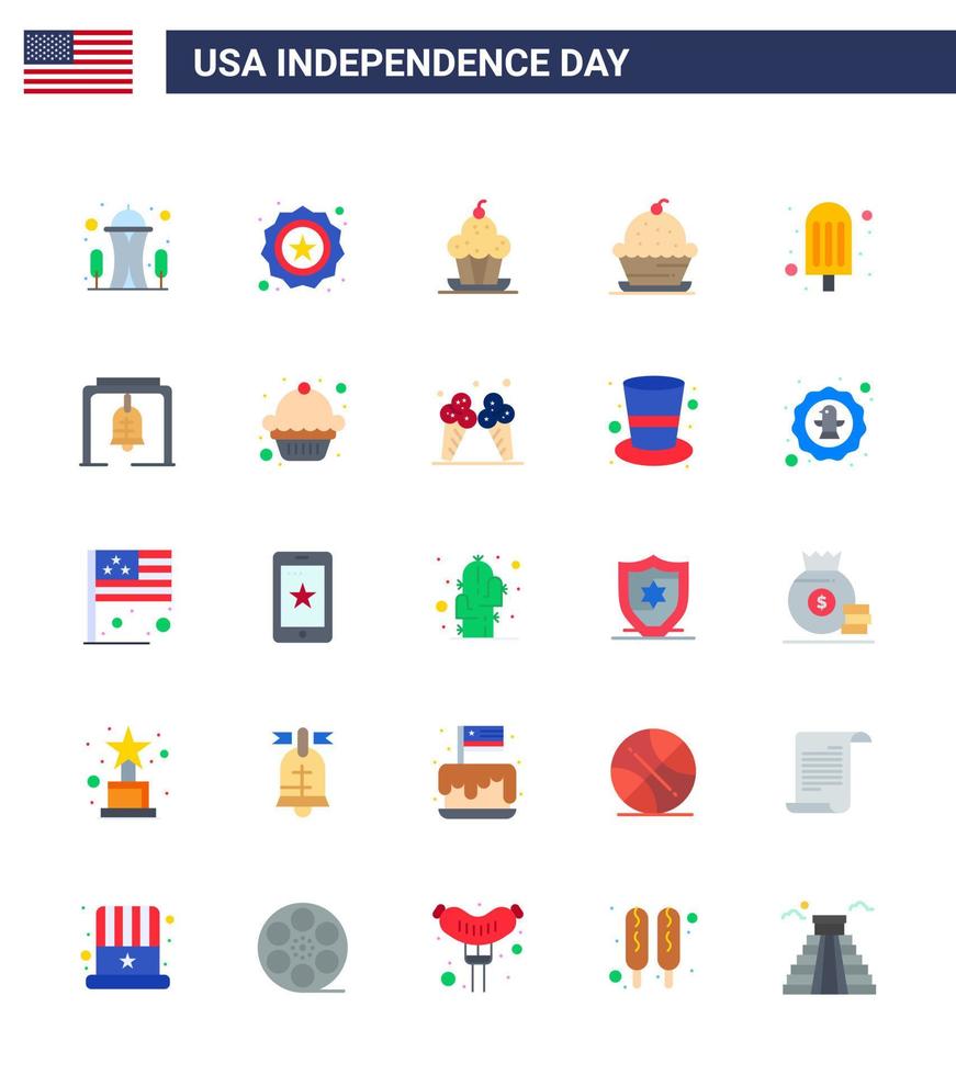 Happy Independence Day Pack mit 25 flachen Zeichen und Symbolen für Bell Ice Cream Cake Food Thanksgiving editierbare usa Day Vector Design Elemente