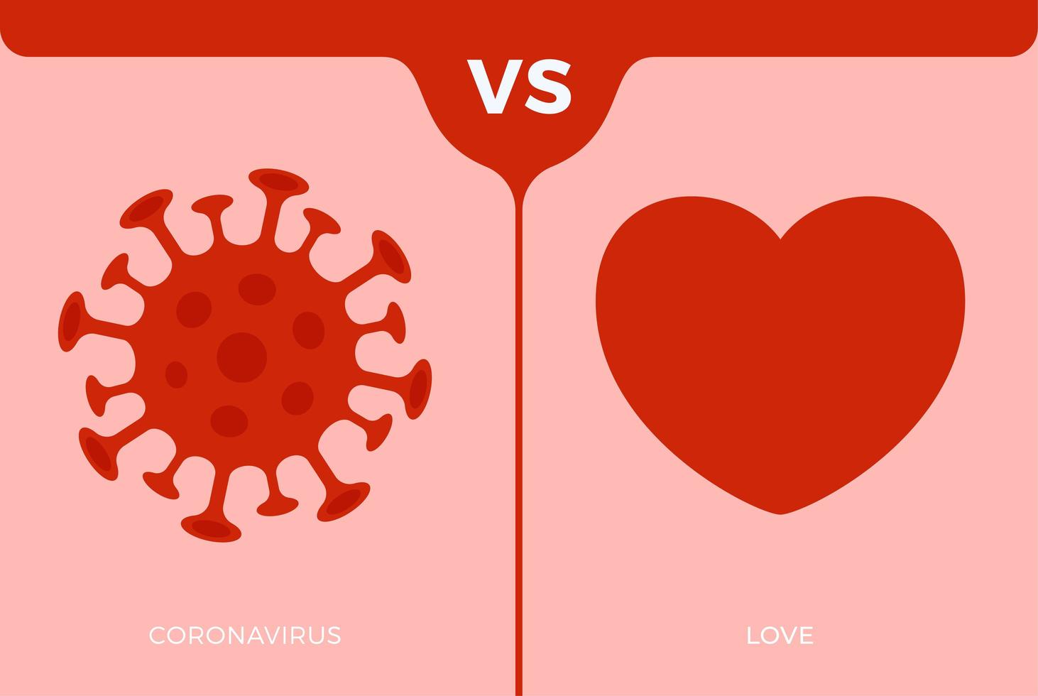 Alla hjärtans dag vs coronavirus koncept. älskar hjärta kontra virus. skydd covid tecken vektorillustration. covid-19 förebyggande design bakgrund vektor