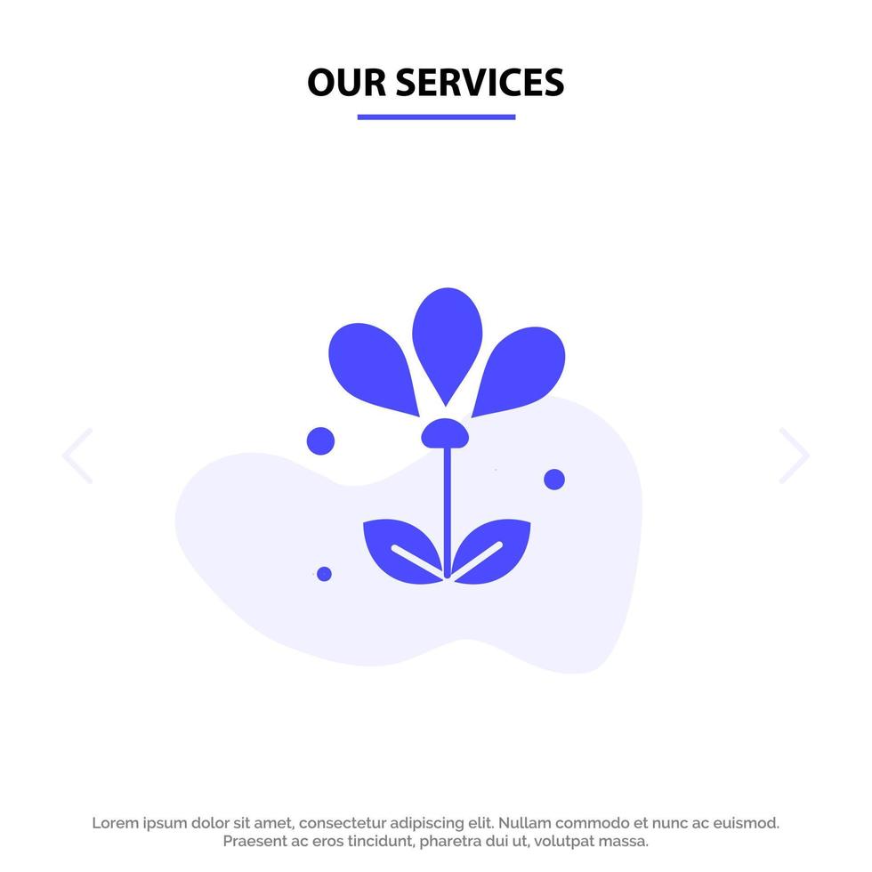 unsere dienstleistungen blume floral natur frühling solide glyph icon web card template vektor