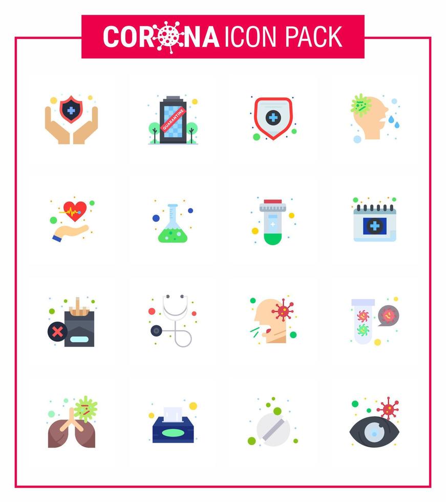 Coronavirus 16 flaches Farbsymbol, das zum Thema Corona-Epidemie eingestellt ist, enthält Symbole wie Life Care Medical Insurance Beat Runny Virus Coronavirus 2019nov Disease Vector Design Elements