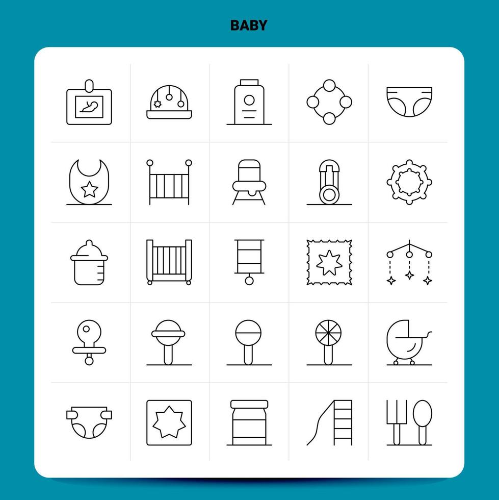 Umriss 25 Baby Icon Set Vektor Linienstil Design schwarze Icons Set lineare Piktogramm Pack Web und mobile Geschäftsideen Design Vektor Illustration