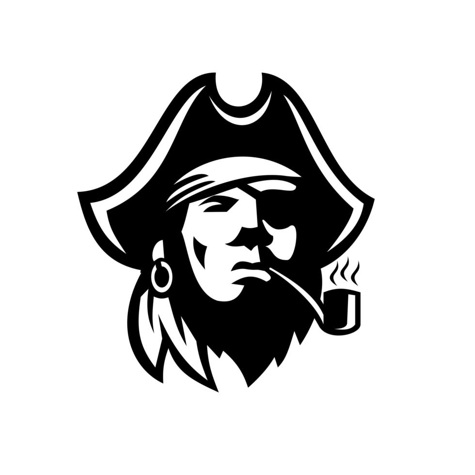 pirat eller buccaneer rökrör retro svartvitt vektor