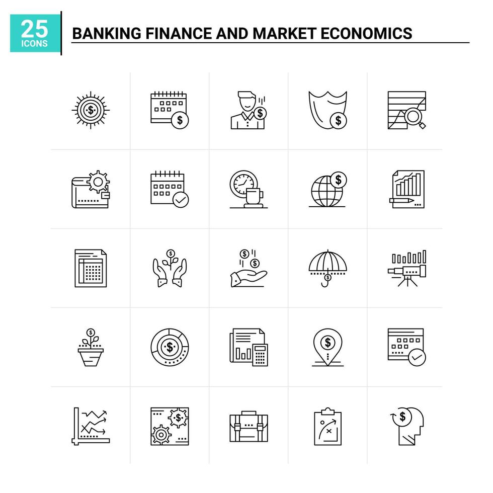 25 bank finansiera och marknadsföra ekonomi ikon uppsättning vektor bakgrund
