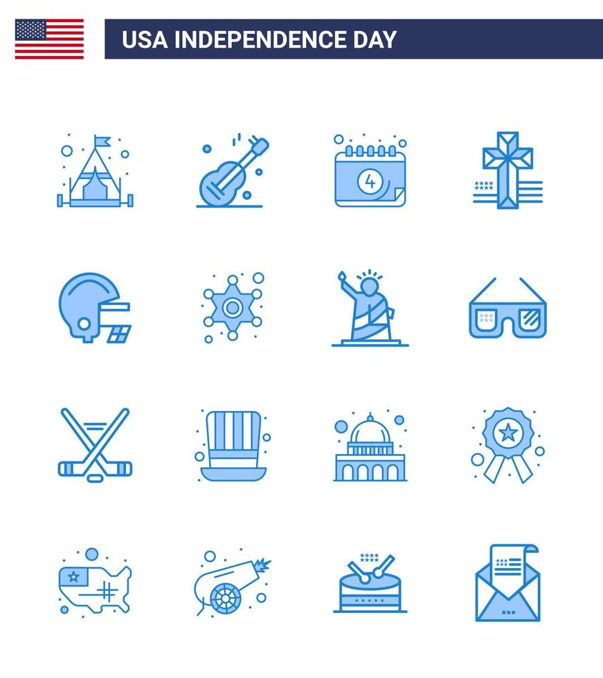 Stock Vektor Icon Pack mit American Day 16 Zeilenzeichen und Symbolen für Männer Fußballkalender American Cross editierbare Usa Day Vektor Design Elemente