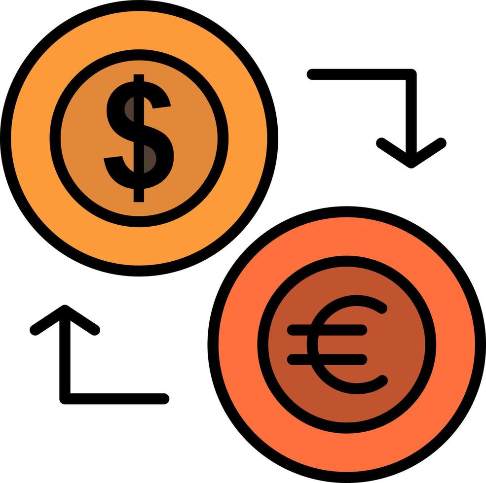 utbyta mynt valuta dollar euro finansiera finansiell pengar platt Färg ikon vektor ikon baner mall