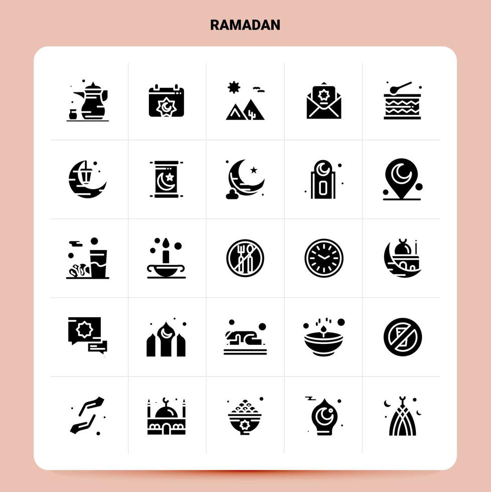 solide 25 Ramadan Icon Set Vektor Glyphen Stil Design schwarze Icons Set Web und mobile Geschäftsideen Design Vektor Illustration