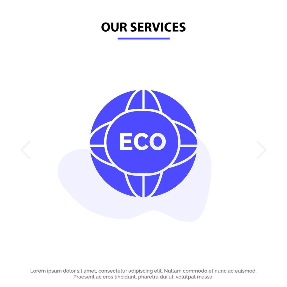 unsere dienstleistungen umwelt global internet world eco solid glyph icon web card template vektor