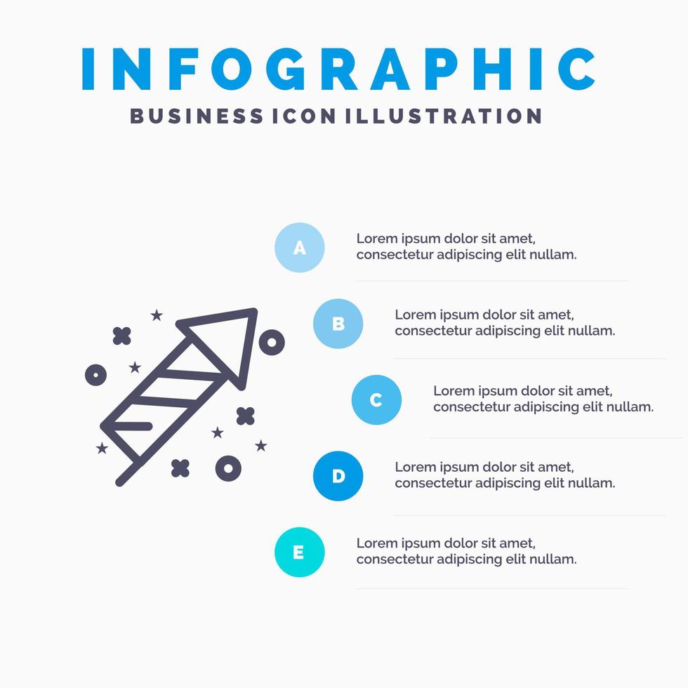 firande fest fyrverkeri Semester linje ikon med 5 steg presentation infographics bakgrund vektor