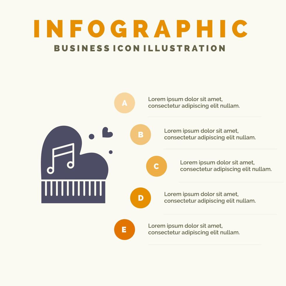 klassische liebe ehe leidenschaft klavier valentine hochzeit solide symbol infografiken 5 schritte präsentation hintergrund vektor