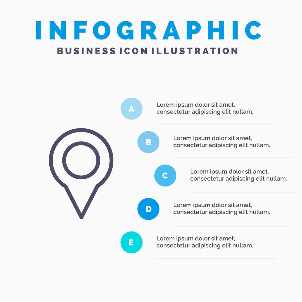 plats Karta markör stift linje ikon med 5 steg presentation infographics bakgrund vektor