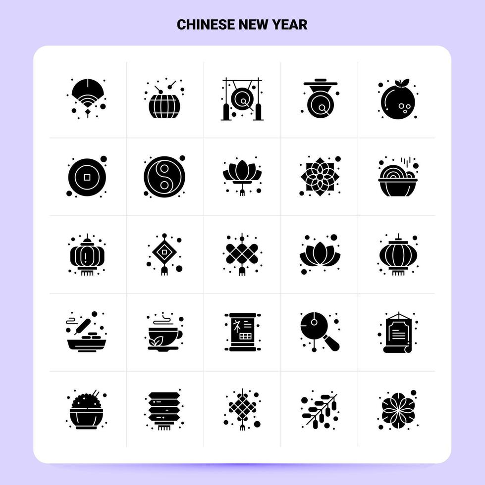 Solide 25 chinesische Neujahrssymbole setzen Vektor-Glyphen-Stildesign schwarze Symbole setzen Web- und mobile Geschäftsideen entwerfen Vektorillustration vektor