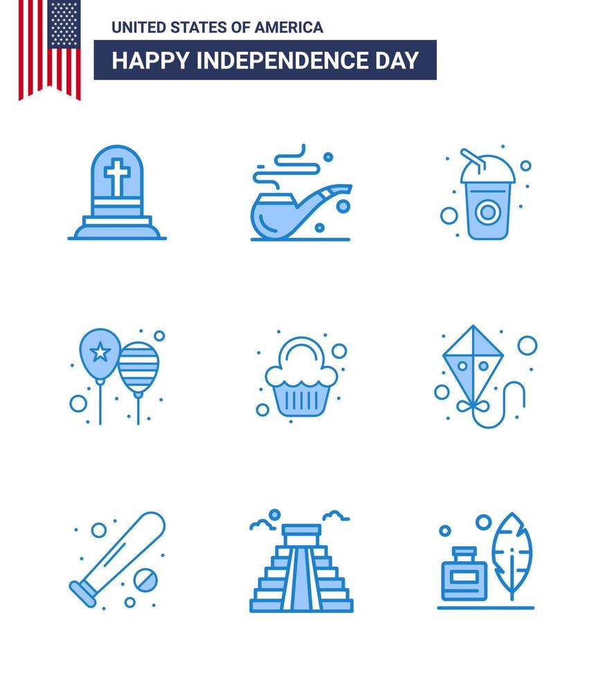 stock vektor ikon packa av amerikan dag 9 linje tecken och symboler för fest Amerika flagga cola fest fira redigerbar USA dag vektor design element