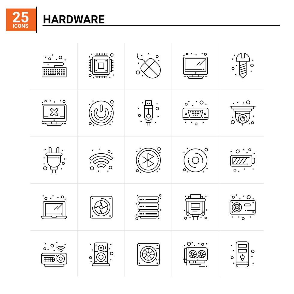 25 hårdvara ikon uppsättning vektor bakgrund