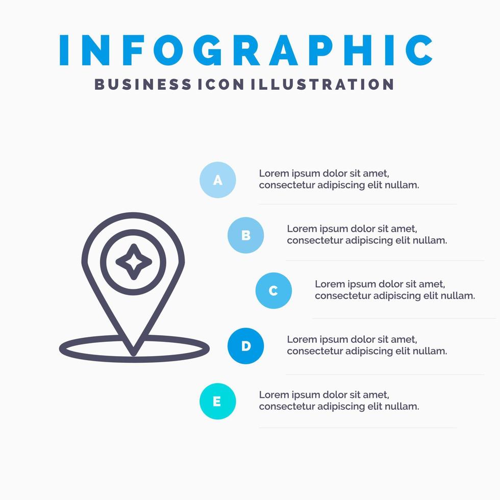 Karte Kompass Navigationsposition Liniensymbol mit 5 Schritten Präsentation Infografiken Hintergrund vektor