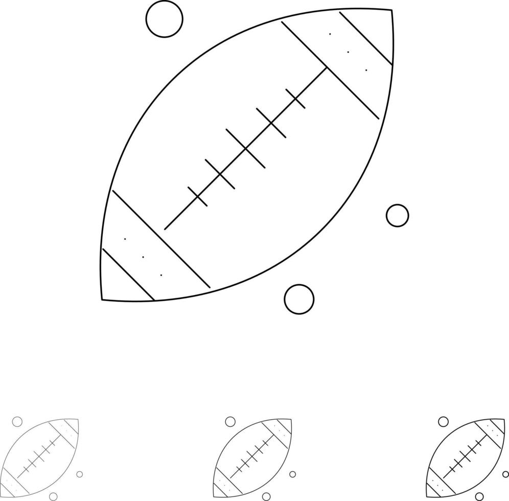 boll fotboll sport USA djärv och tunn svart linje ikon uppsättning vektor