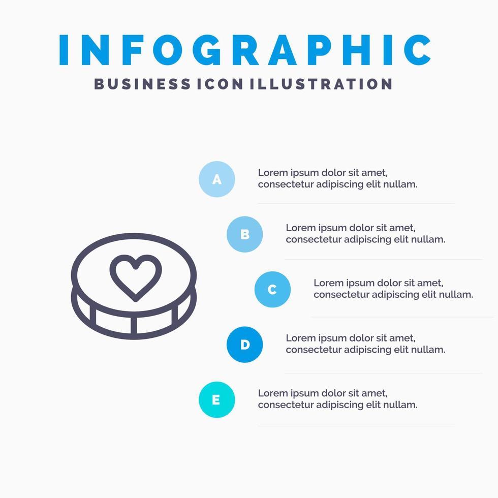 favorit hjärta kärlek förälskelser linje ikon med 5 steg presentation infographics bakgrund vektor