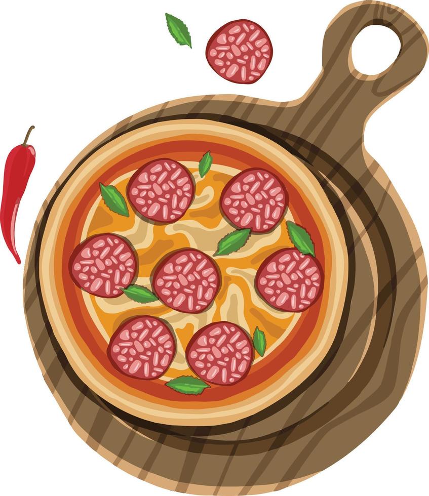 hand dragen pizza på skärande styrelse. vektor illustration