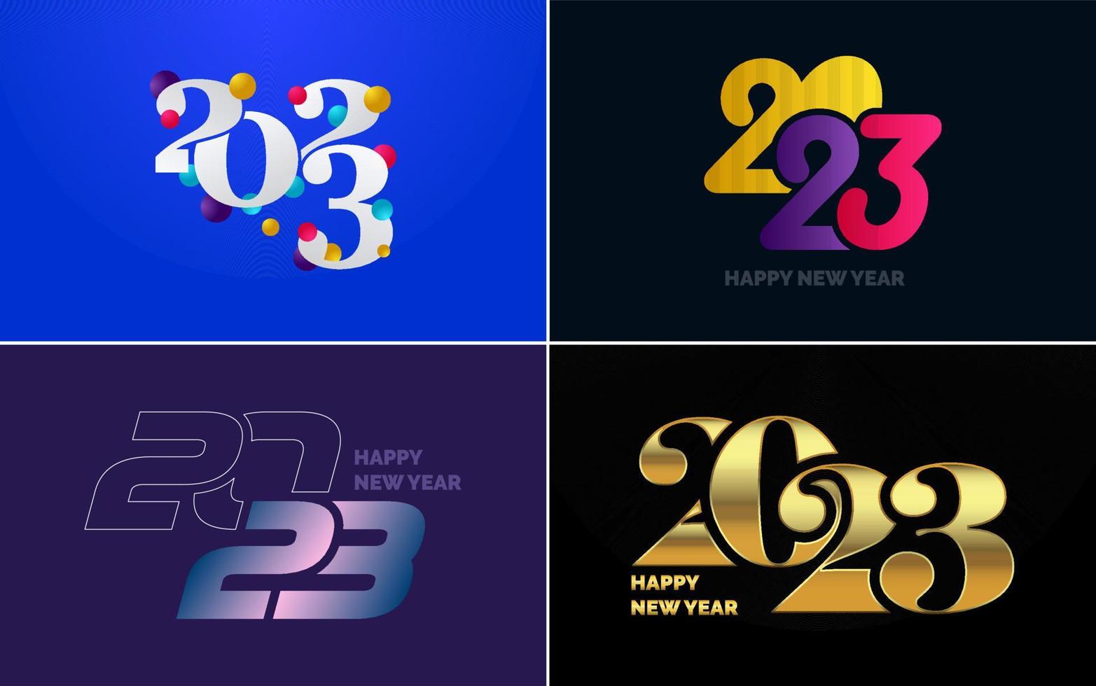 uppsättning av logotyp design 2023 Lycklig ny år. 2023 siffra design mall. jul dekor 2023 Lycklig ny år symboler. modern xmas design för baner. social nätverk. omslag och kalender vektor