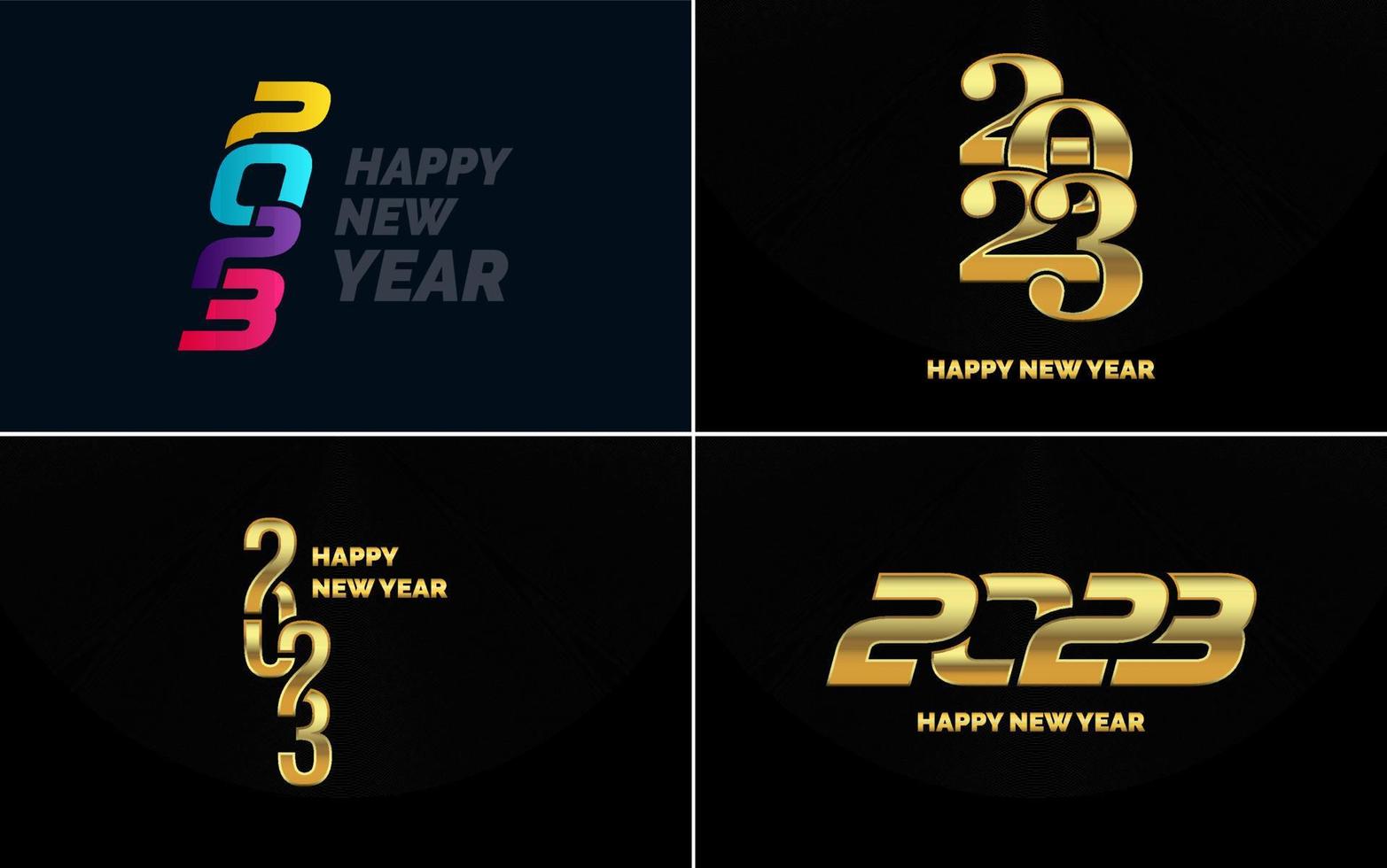 stor uppsättning 2023 Lycklig ny år svart logotyp text design. 20 23 siffra design mall. samling av symboler av 2023 Lycklig ny år vektor