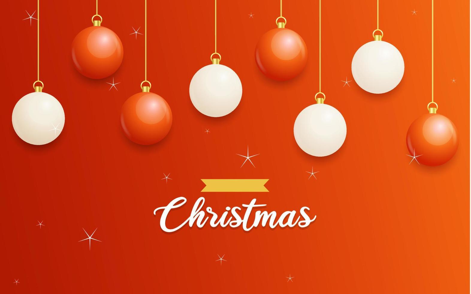 frohe weihnachten roter hintergrund mit weißen und roten hängenden kugeln. horizontale weihnachtsplakate. Grußkarten vektor