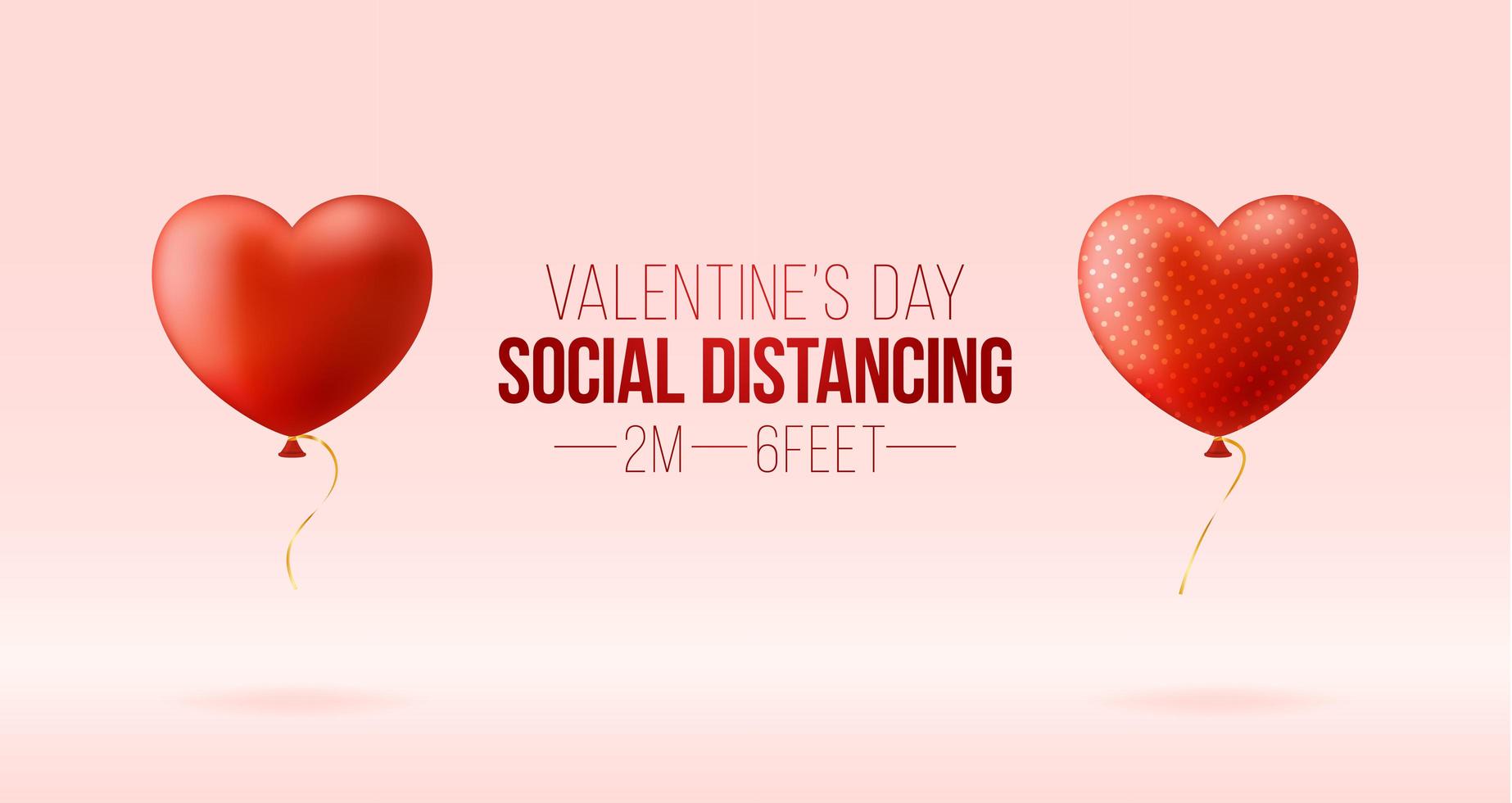 Halten Sie einen sicheren Abstand, während Sie den Valentinstag feiern. realistische 3D-Herzen befinden sich in einem Abstand voneinander. Konzept der sicheren Liebe während Coronavirus covid vektor