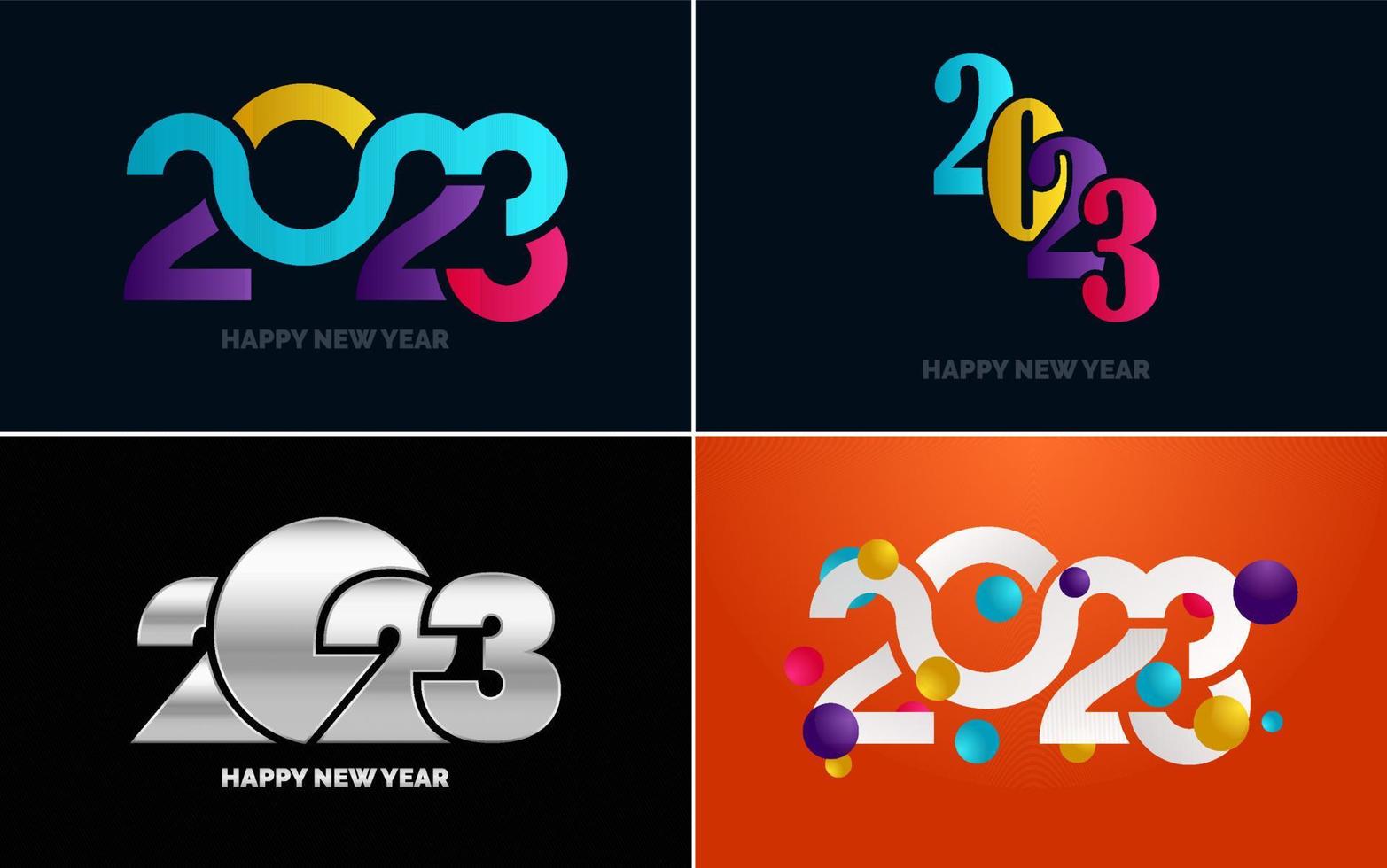 großes Set 2023 frohes neues Jahr schwarzes Logo-Textdesign. 20 23 Zahlenentwurfsvorlage. sammlung von symbolen von 2023 guten rutsch ins neue jahr vektor