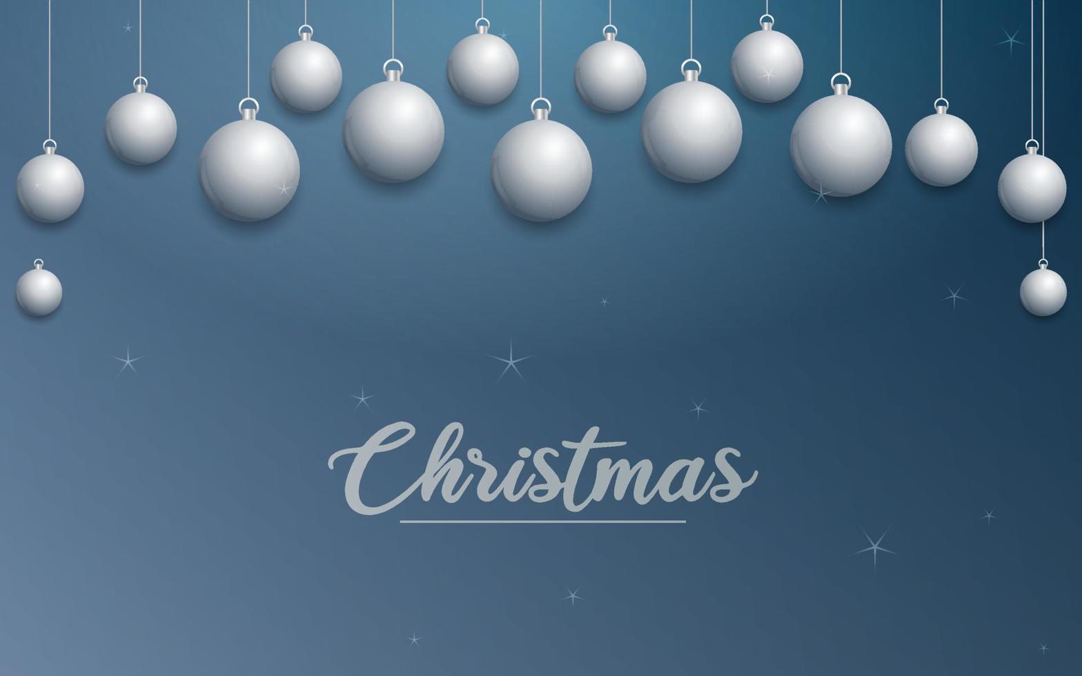 vektor jul baner med dekorationer. glad jul text. silver- ornament på blå bakgrund