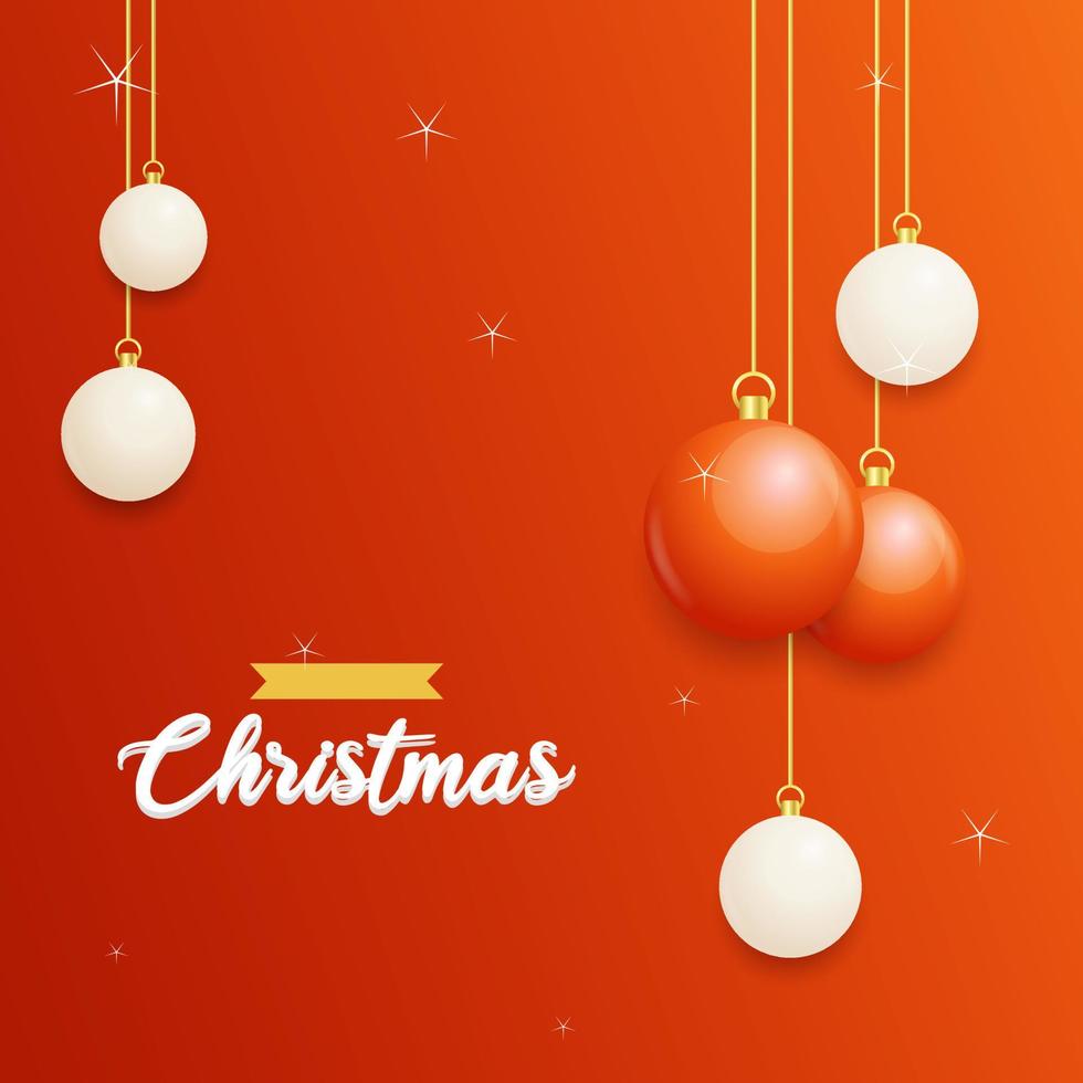 glad jul röd bakgrund med vit och röd hängande bollar. horisontell jul affischer. hälsning kort vektor