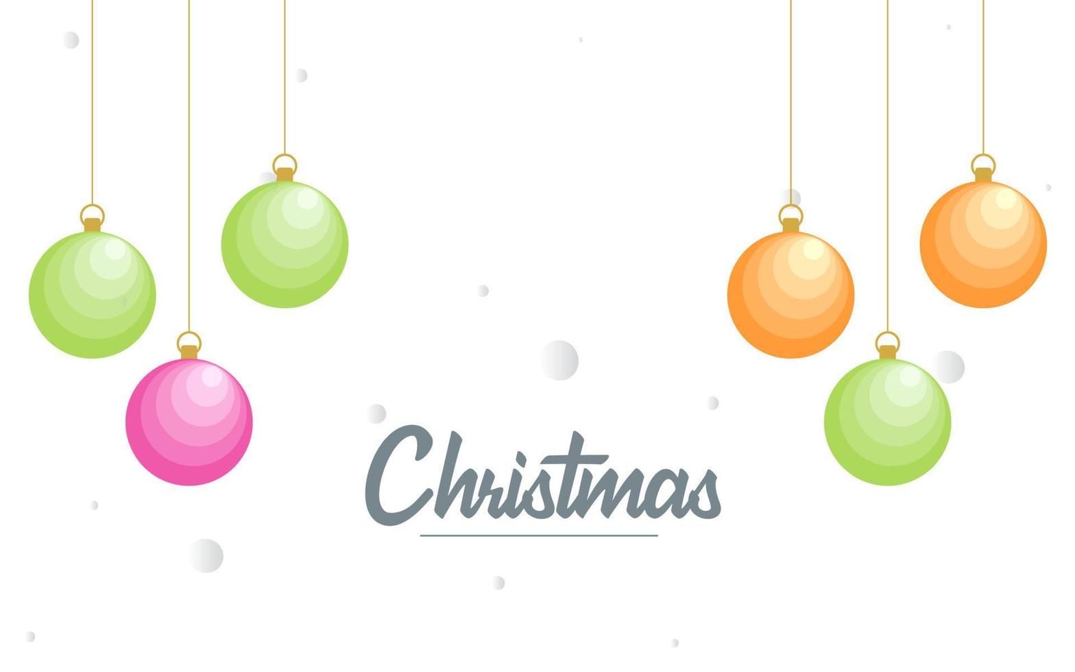 flache glänzende dekorative ballelemente der frohen weihnachten, die hintergrund hängen vektor