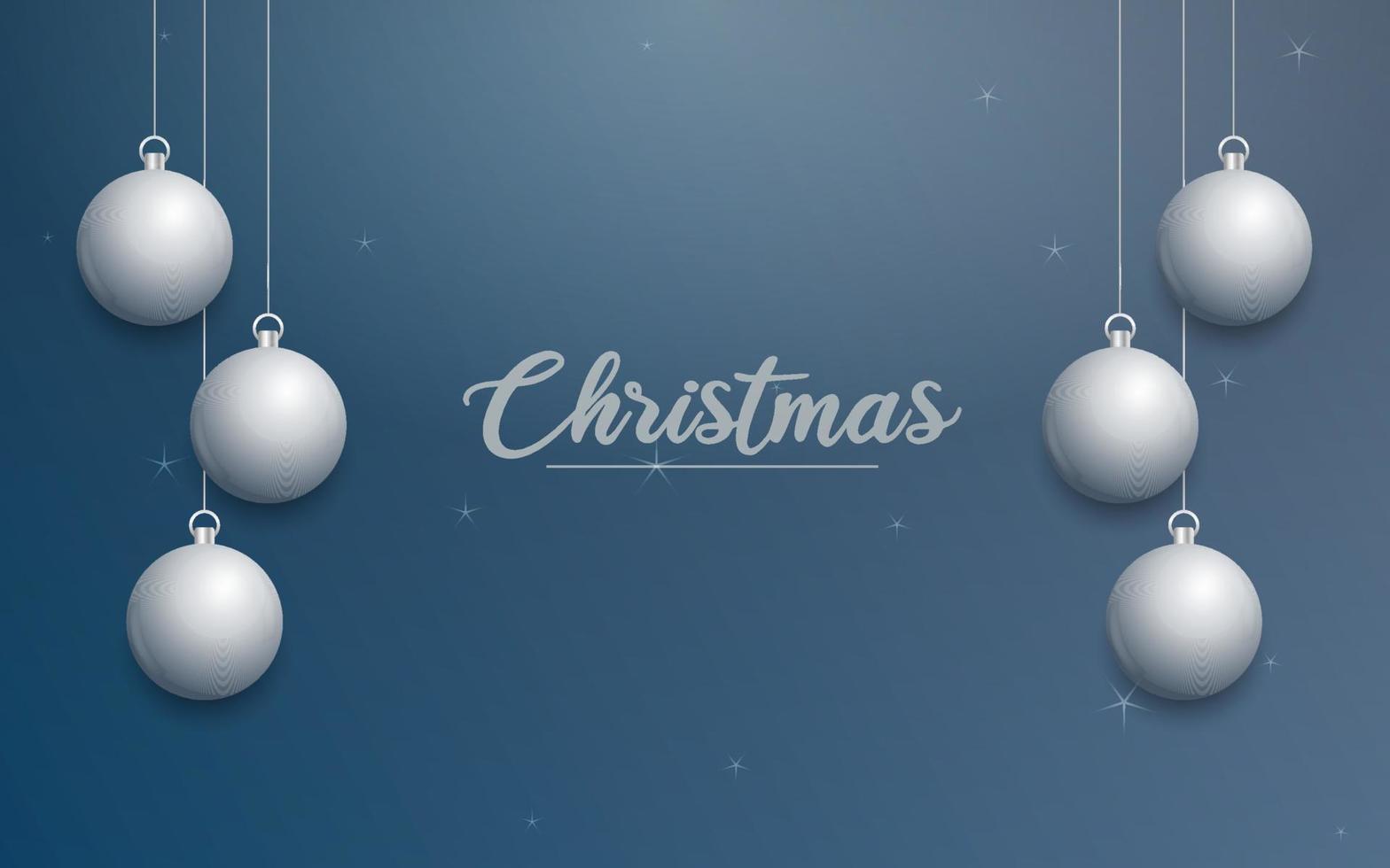 vektor jul baner med dekorationer. glad jul text. silver- ornament på blå bakgrund