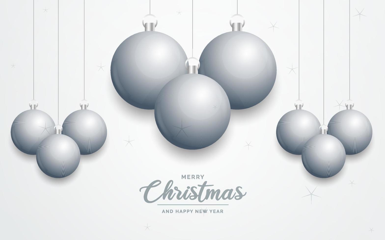 eleganter glänzender weißer weihnachtshintergrund mit silbernen kugeln und platz für text vektor