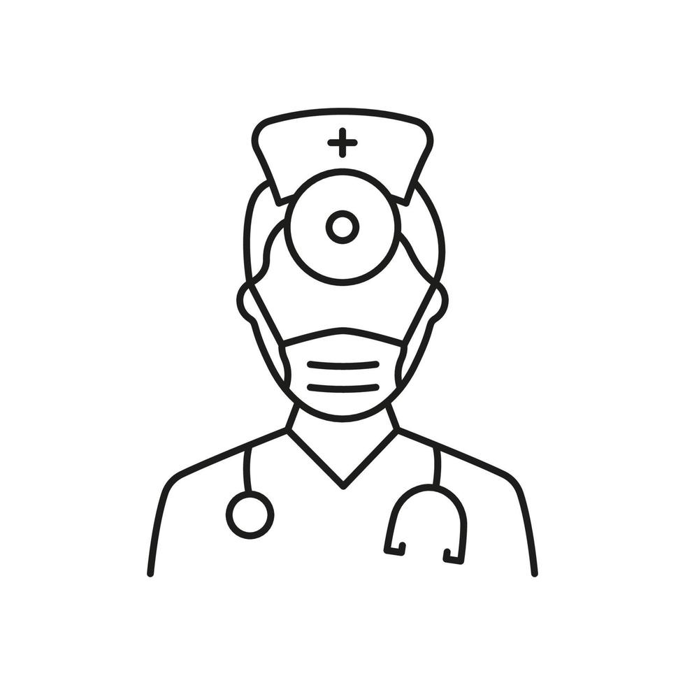 otolaryngologist läkare linje ikon. otolaryngology läkare personal med stetoskop, spegel linjär piktogram. öra, näsa, hals läkare översikt ikon. redigerbar stroke. isolerat vektor illustration.