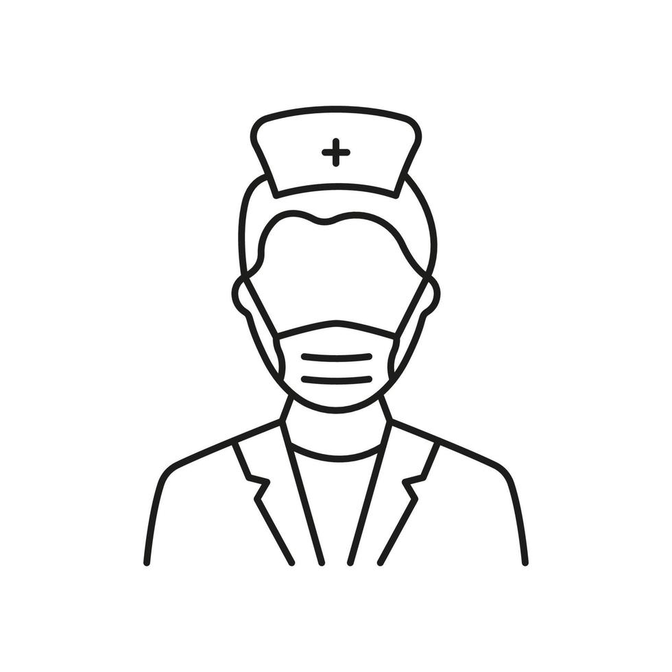 Chirurg Mann Arzt Liniensymbol. Spezialist für plastische Chirurgie in linearem Piktogramm für medizinische Masken. professionelles Chirurgenpersonal im Krankenhausumrisssymbol. editierbarer Strich. isolierte vektorillustration. vektor