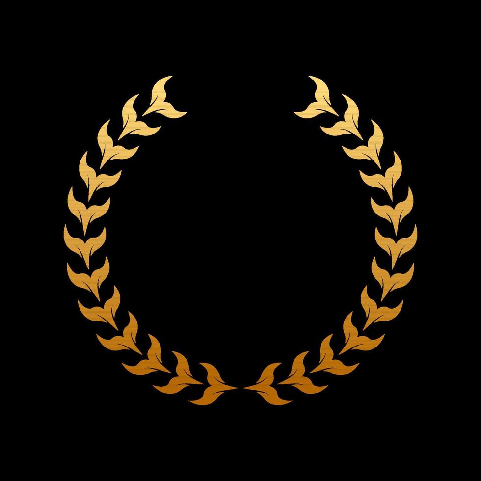 guld runda kransen pris för vinnare silhuett ikon på svart bakgrund. gyllene laurel krans tilldela. seger symbol. ledare trofén i oliv löv gren form. isolerat vektor illustration.