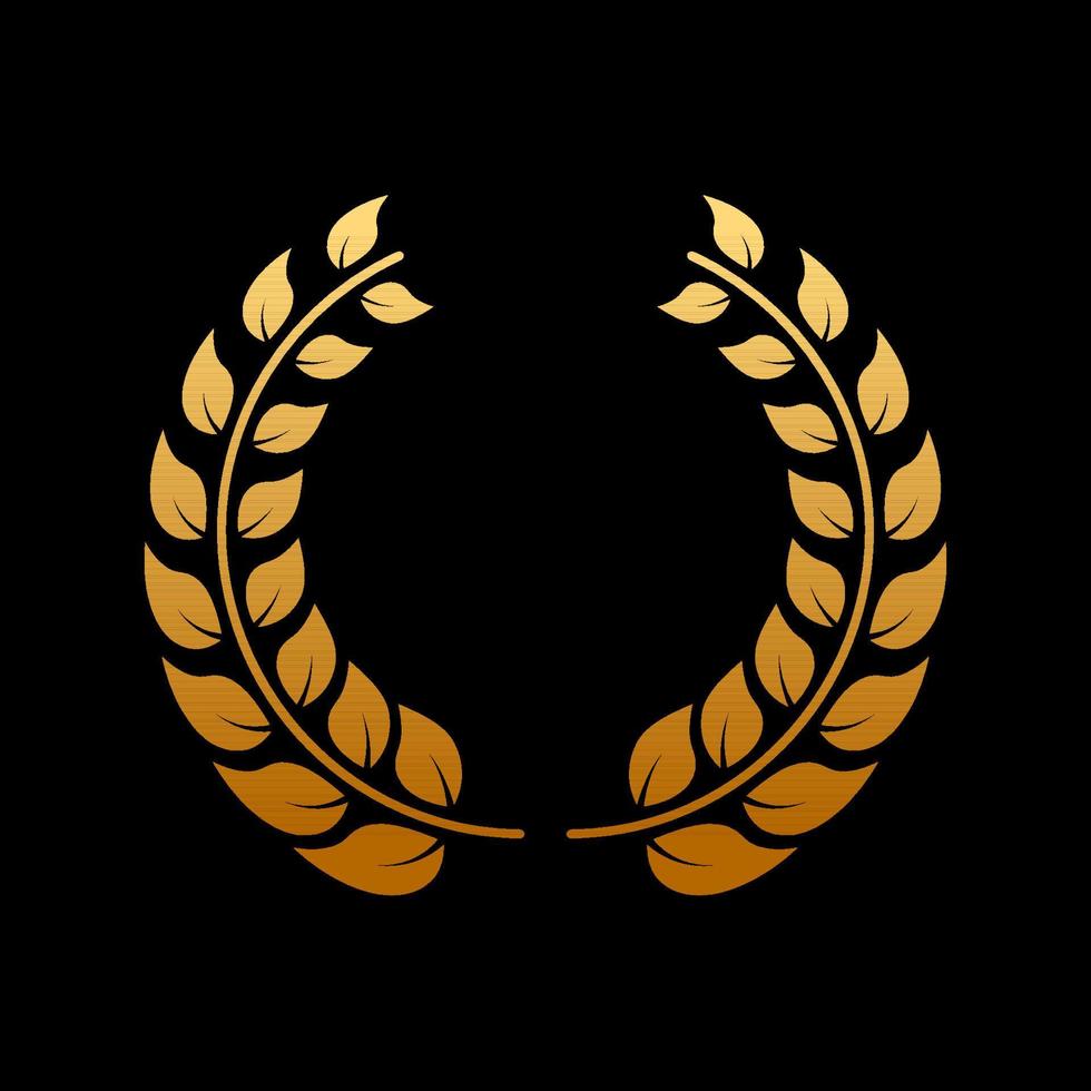 guld runda kransen pris för vinnare silhuett ikon på svart bakgrund. gyllene laurel krans tilldela. seger symbol. ledare trofén i oliv löv gren form. isolerat vektor illustration.