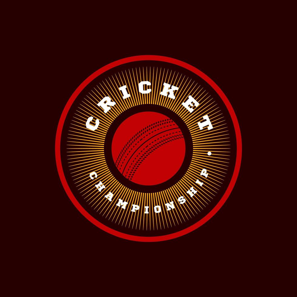 moderne professionelle Typografie Cricket Sport Superheld Stil Vektor Emblem und Vorlage Logo Design mit Ball. lustige Grüße für Kleidung, Karte, Abzeichen, Symbol, Postkarte, Banner, Etikett, Aufkleber, Druck.