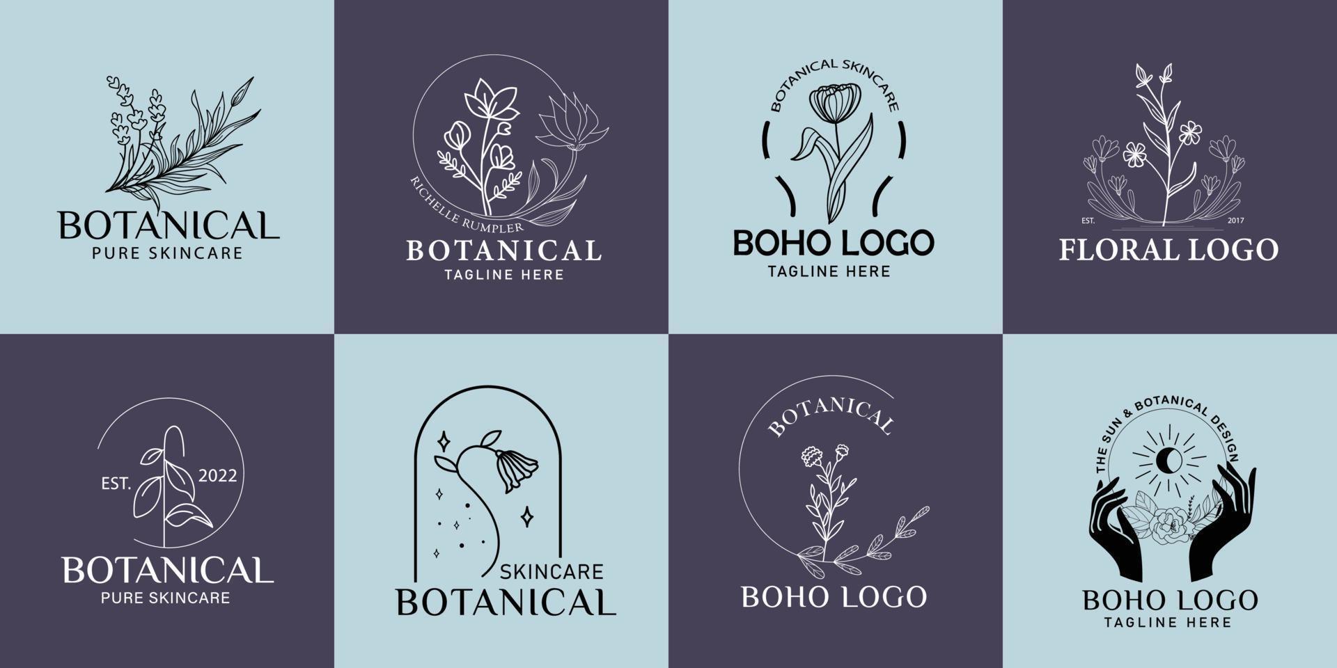 samling av hand dragen boho logotyper vektor